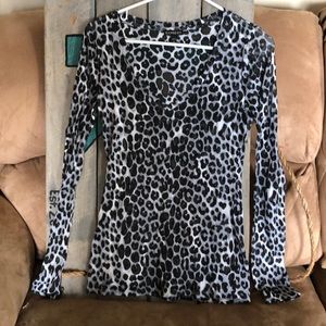 Express sheer long sleeve leopard print top